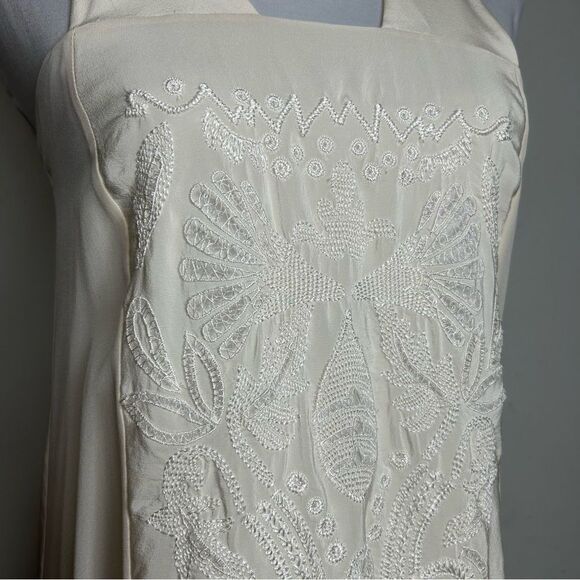 Tibi Silk Slip Dress S Ivory Embroidered Drop Waist Victorian Coquette Shift - Picture 7 of 12